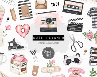 Planner Clipart, Planner Girl  Watercolor Digital Clipart, Planner set