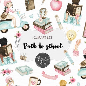 Zurück zu Schule Clipart, Lehrer Aquarell, digitale Clipart, Planer-Set