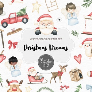 Christmas Clipart, Christmas Watercolor Digital Clipart, Holidays Watercolor