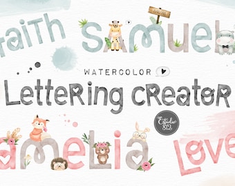 Watercolor lettering creator, alphabet Digital Clipart, baby names, nursery clipart