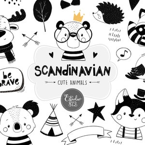 Animali scandinavi Clipart minimalista vivaio doodle animale Clip Art Digital Download