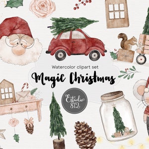 Weihnachten Aquarell Clipart, Weihnachtsmann Aquarell Grafiken, Winter Urlaub Aquarell png,