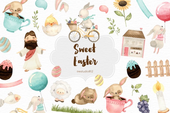 Sweet Easter Clipart bunny Jesus Clip Art Digital Download