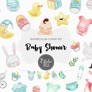 Baby Shower Clipart, Baby Watercolor Digital Clipart, Nursery
