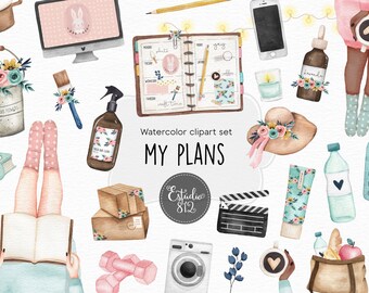 My Plans Planner Clipart Watercolor Digital download clip art