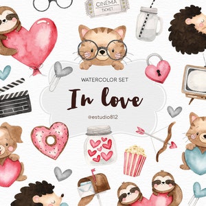 Love Clipart, Woodland Animals Watercolor Digital Clipart, Forest Animals