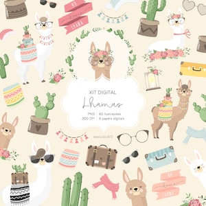 Cute Llama  Alpaca Cactus clipart Watercolor Clip Art Digital Download Animal
