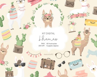 Cute Llama  Alpaca Cactus clipart Watercolor Clip Art Digital Download Animal