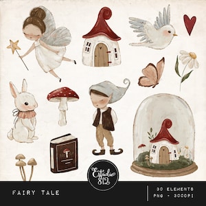 fairy tale, rabbit, mushroom, magic, fairies, bobolettes, books, elf, flowers, star, heart.