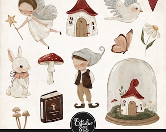 fairy tale, rabbit, mushroom, magic, fairies, bobolettes, books, elf, flowers, star, heart.