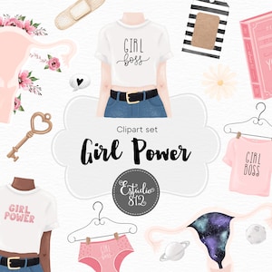 Girl power clipart,planner clipart, girl boss clipart, feminine clipart, womans clipart image 1