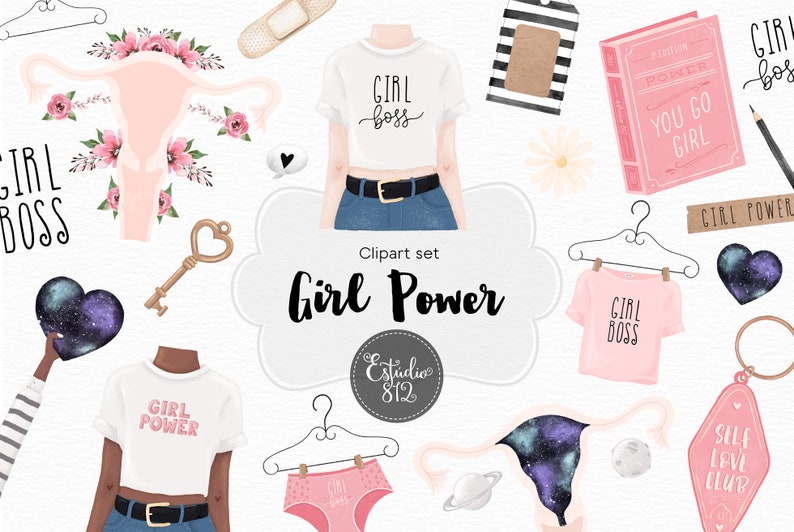 Girl power clipart,planner clipart, girl boss clipart, feminine clipart, womans clipart image 1