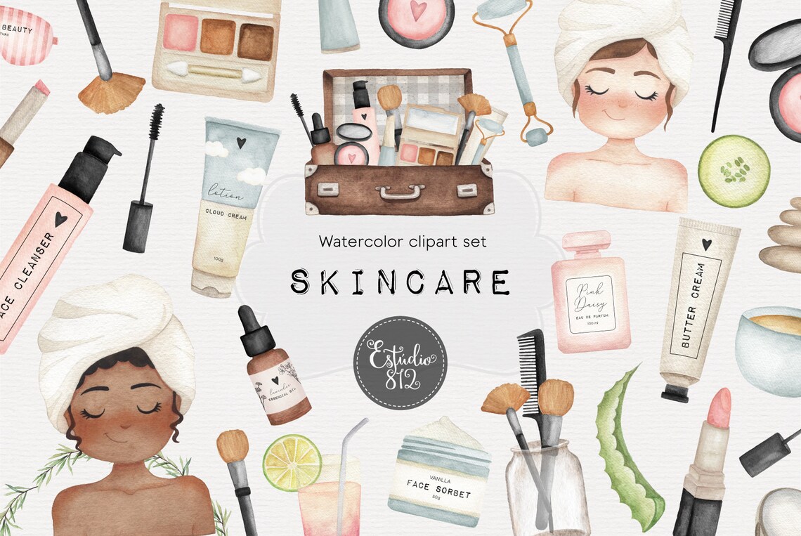 Skin Care Clipart Skincare Clip Art Watercolor Digital Art Etsy