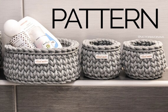 Crochet Round Basket Pattern Set of Rope Baskets Pattern Crochet Bathroom  Storage Basket 