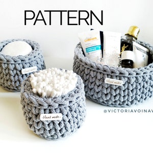 Crochet Round Basket Pattern | Crochet Bathroom Storage Basket | Set of Rope Baskets Pattern
