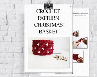 Crochet Basket Pattern, Red Small Crochet Storage Basket Pattern, Red Christmas Home Decor