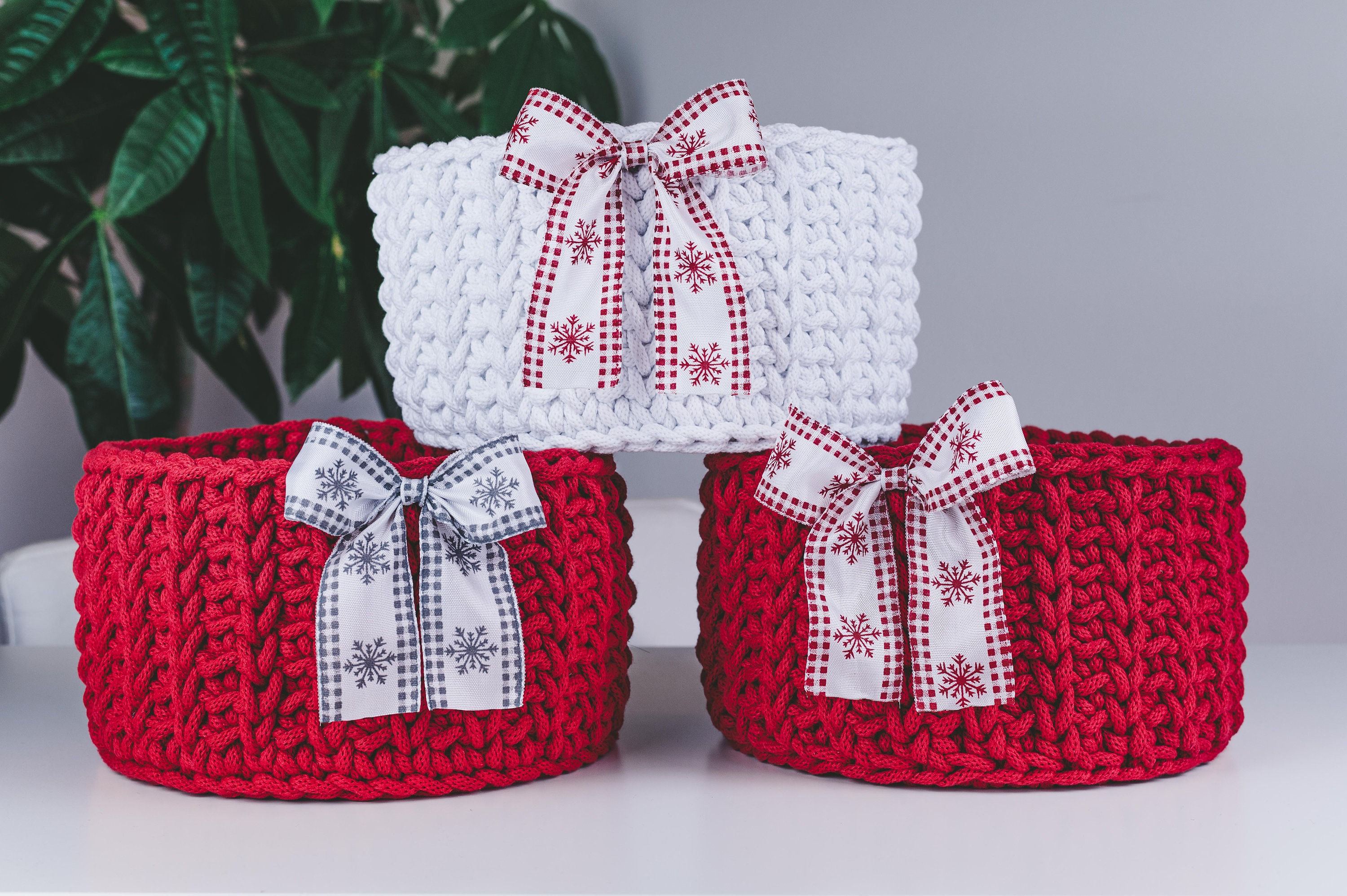 Christmas Crochet Basket Pattern Red Christmas Home Decor Etsy