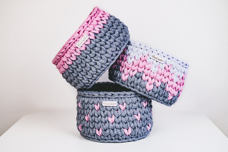 Crochet Nursery Basket Pattern Set of 3 Crocheted Baskets Etsy