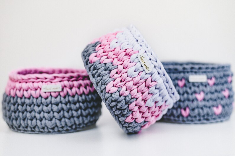 Crochet Nursery Basket Pattern Set of 3 Crocheted Baskets Etsy