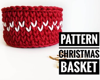 Crochet Basket Easy Pattern, Red Small Knit Storage Basket, Red Christmas Home Decor