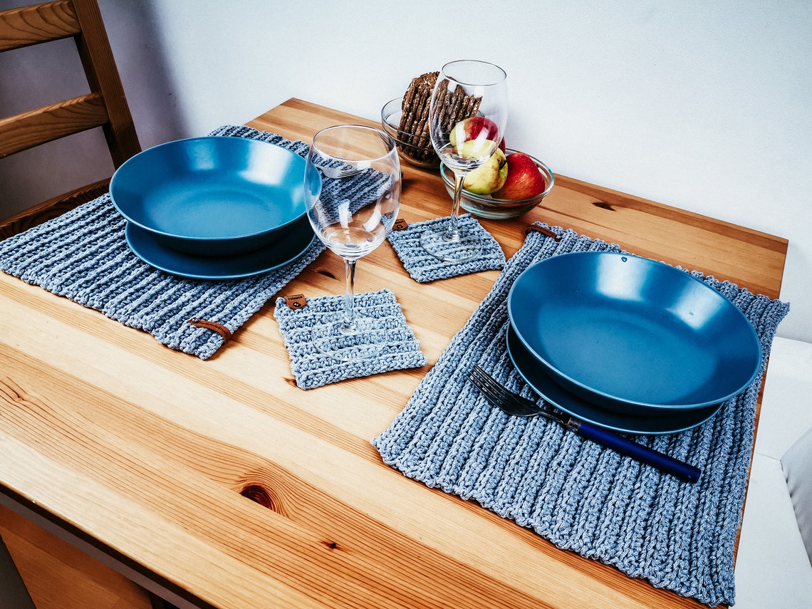 Crochet Rectangular Placemat and Coaster Set Pattern Etsy