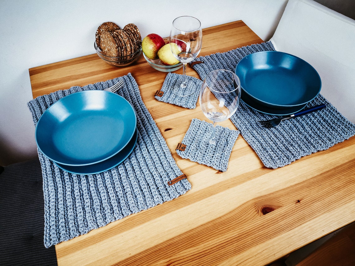 Crochet Rectangular Placemat and Coaster Set Pattern Etsy