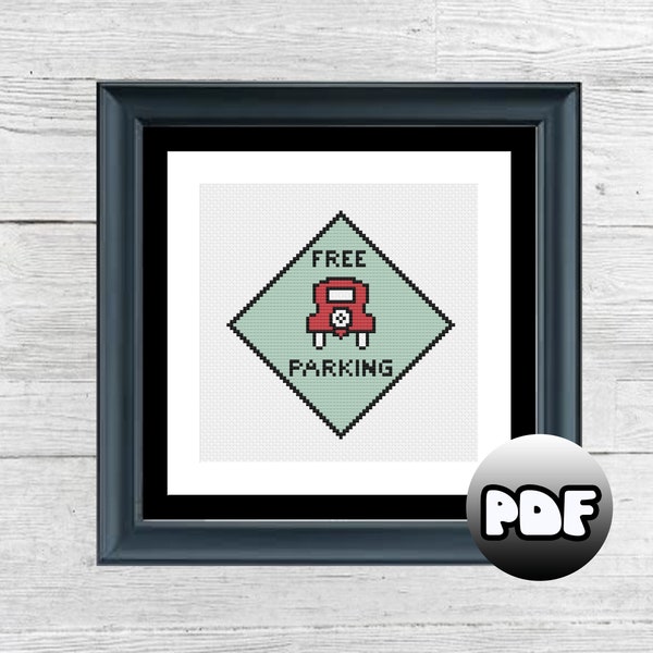 Cross Stitch PDF Pattern - Instant Download - Free Parking - Monopoly Board Game - Easy - Beginner - Modern - Contemporary