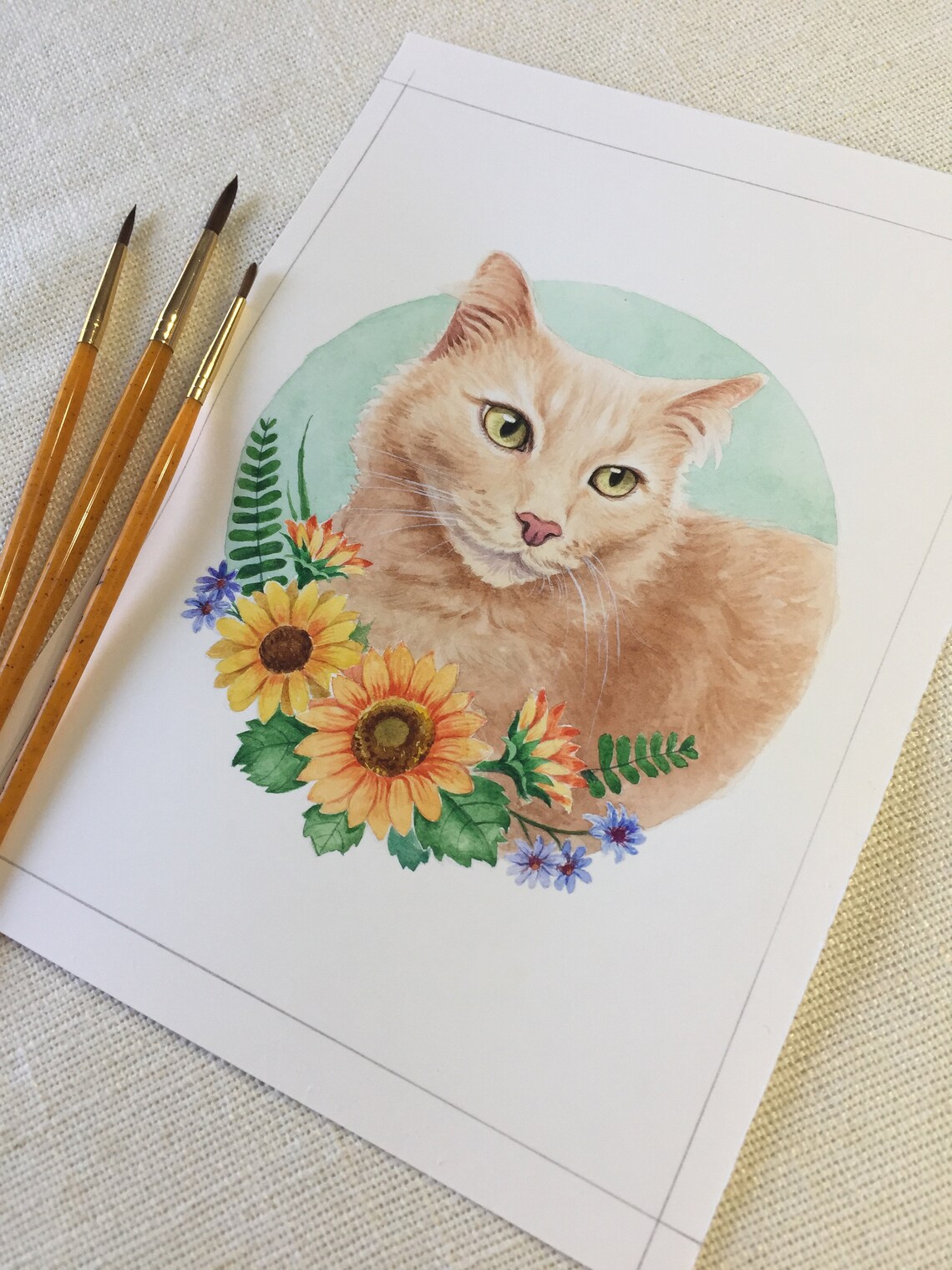 Custom Pet Portrait pet with flower Illustration Dog Cat | Etsy