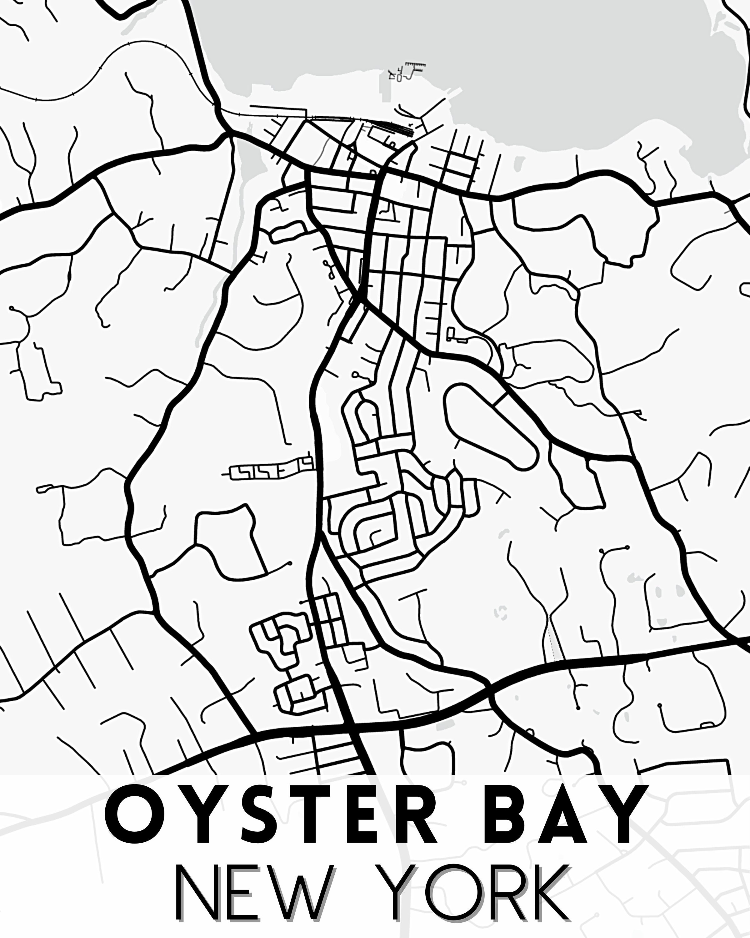 Oyster Bay New York Blackandwhite Map Etsy