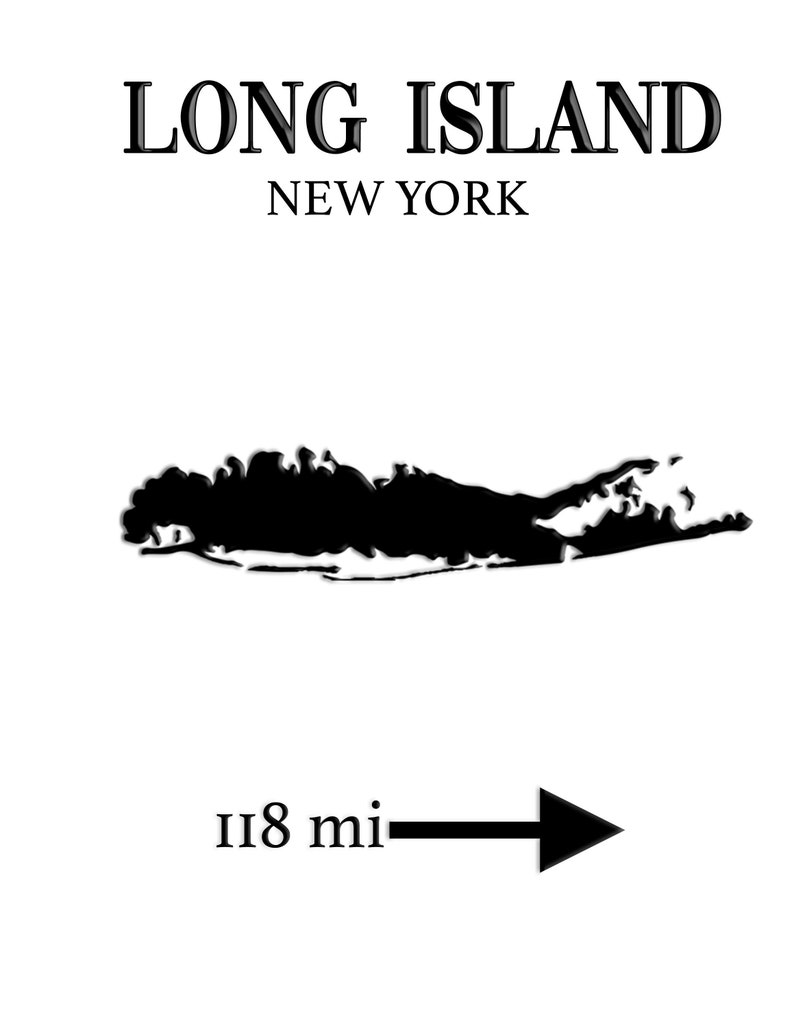 Long Island New York Black and White Map Etsy