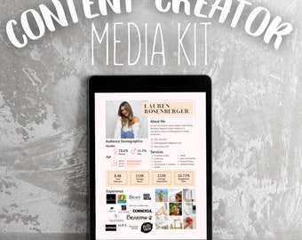 May include: A digital media kit for a content creator named Lauren Rosenberger. The kit includes information about her audience demographics, services offered, and experience working with brands like Bioré, Corkcicle, and Bearpaw.