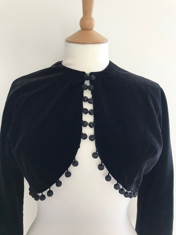 Vintage Horrockses velvet cropped pom pom jacket