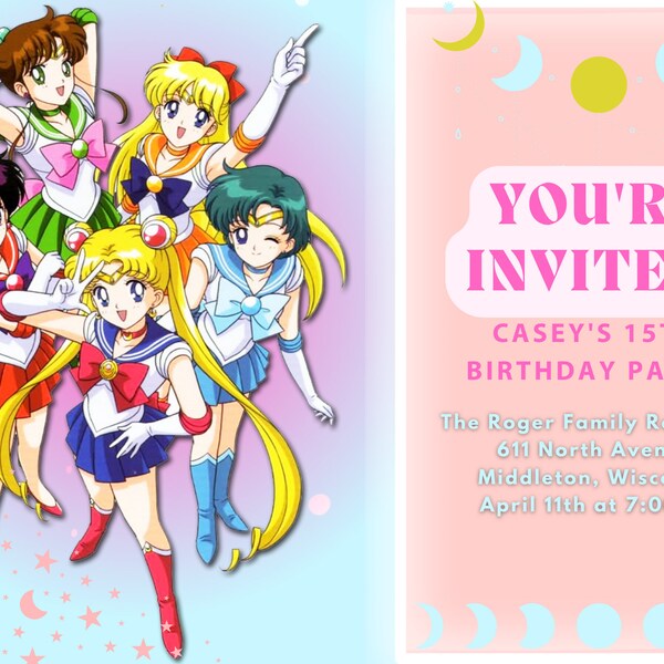 Sailor Moon Digital Template Invitation Etsy