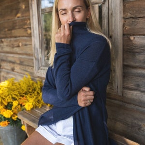 Cardigan 100 % laine mérinos douce pour la peau, Tricots pour femmes, Pull mérinos en tricot simple, Cardigan long décontracté ouvert pour femmes, Cardigan chaud