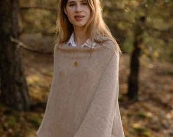 Elegant bridal mohair woolen cape, Light wool cover up for women, Hand knitted woolen throw, One size cosy poncho cape, Wife Christmas gift