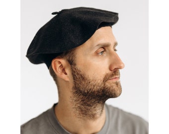 Boho man hat, Boho accessories, Knit summer hat, Men hair cover, Poet gift, Stylish man gift, Parisian men gift, Crochet linen beret men