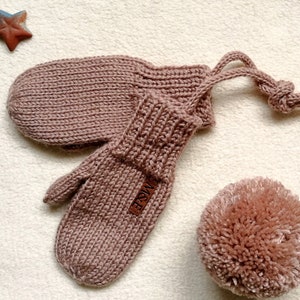 Guantes de punto a mano para niños pequeños Mitones de lana Merino para bebés con correa Guantes cálidos de punto a mano para niños Guantes de invierno