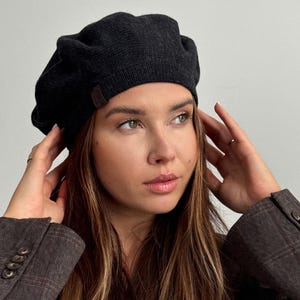 Merino Wool Beret, Classy Beret for Women, Handmade Beret in Black, All Seasons Head Accessories, US Duties Included
