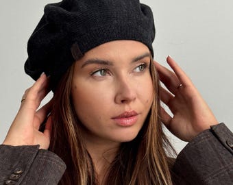 Merino Wool Beret, Classy Beret for Women, Handmade Beret in Black, All Seasons Head Accessories, US Duties Included