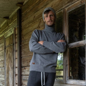 Suéter de cuello alto para hombre, Jersey de lana tejido a mano para hombre, Suéter submarino, Prendas de punto de lana merino para hombre imagen 6
