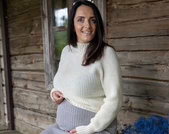 Knitted merino wool jumper, Maternity woolen sweater, Hand knit pullover merino top, Warm loose fit pregnancy knitwear