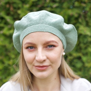 Linen crochet hat beret, Summer berets for women, baskenmütze leinen, French beret for women, Knitted berets image 3