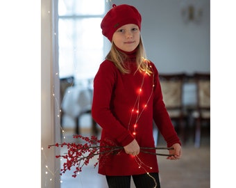 100% Pure Soft Merino Wool High Neck Tunic for Girls, Baby Clothes for Springtime, Soft Toddlers Turtleneck Pullover Top