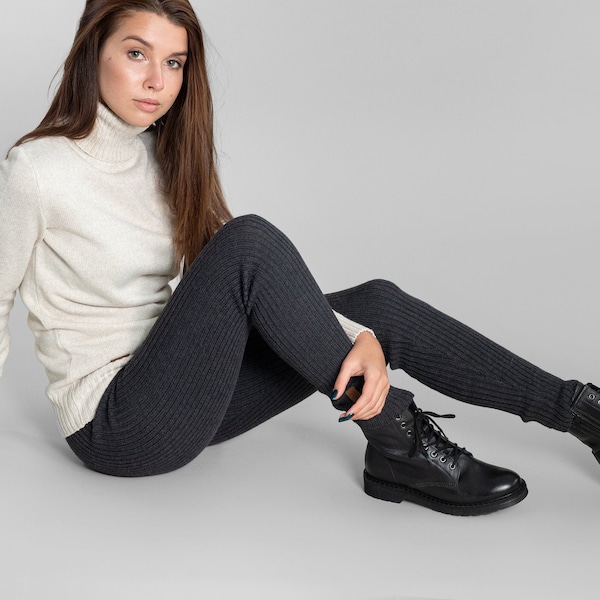 Collants leggings confortables et extensibles en laine mérinos épaisse, tricotés à la main pour le printemps, vêtements pour rester à la maison