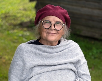 Béret en laine élégant pour femme, béret ample à la française, idée cadeau pour grand-mère, casquette hémophile élégante en laine mérinos, béret pour femme en tricot