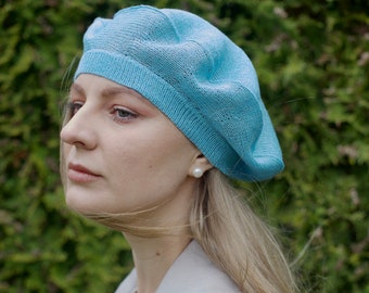 Linen crochet hat beret, Summer berets for women, baskenmütze leinen, French beret for women, Knitted berets