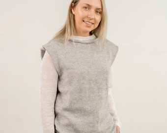 Plain soft merino wool vest, Sweater vest for women, Hand knit natural wool vest, Alpaca wool vest, Grey knitted sweater vest