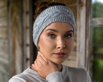 Knitted Fall Womens Head Accessory, Soft Braided Merino Wool Headband, Hand Knitted Vintage Style Woolen Earwarmer