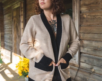 Soft alpaca wool cardigan, Cosy oversized women jumper, Hand knit natural alpaca wool warm sweater with pockets, Warm woolen big cardigan