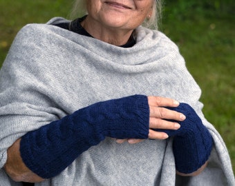 Chauffe-poignets pour grand-mère, mitaines sans doigts tricotées à la main, gants gantelets alpaga, poignets gris, gants de dactylographie longs